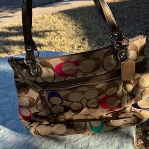Coach Brown Multicolor Signature Shoulder Bag